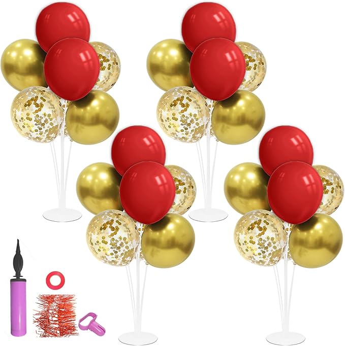 ZJDHPTY 4Set Red Gold Balloon Stand Table Centerpieces Party Decor | Christmas Decorations,Birthday Graduation Anniversary Wedding Valentine 49ers Party Decor,Lunar New Years Party Supplies