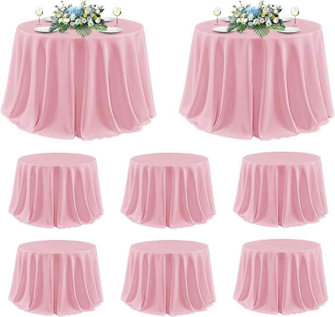 sancua Round Tablecloth 120 Inch Diameter, 8 Pack - Circle Polyester Fabric Table Cloth for Wedding Party Reception Banquet Birthday, Washable Formal Table Cover (Fit 48-96 Inch Tables), Pink