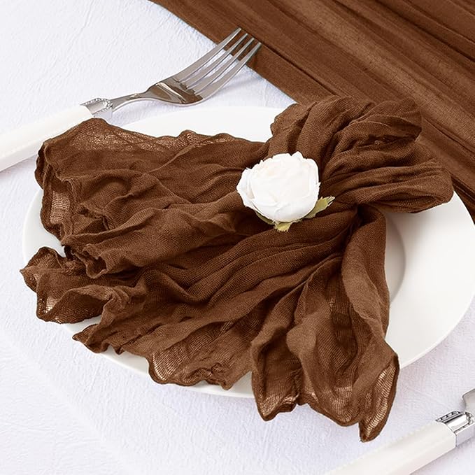 DeZerlor 12 Pack Brown Cheesecloth Napkins Tan Spring Cloth Napkins Set of 12 Marron Dinner Napkins Bulk 21x21 Inches for Wedding Bridal Shower Baby Shower Parties