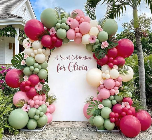 Hot Pink and Sage Green Balloon Garland Arch Kit, Double Stuffed Dusty Green Magenta & Ivory Balloon Decorations for Baby Shower, Garden Bridal Wedding, Mother's Day, Birthday, Boho Tea Party