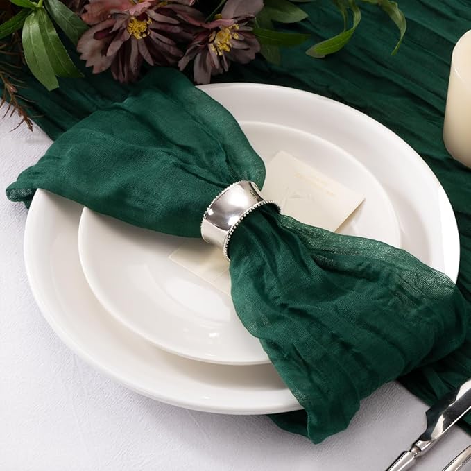 50 Pack Emerald Green Cheesecloth Napkins Cloth Dark Green Spring Summer Dinner Cloth Napkins Set of 50 Bulk 21x21 Inches for Wedding Baby Bridal Shower Birthday Dinner Party Decor