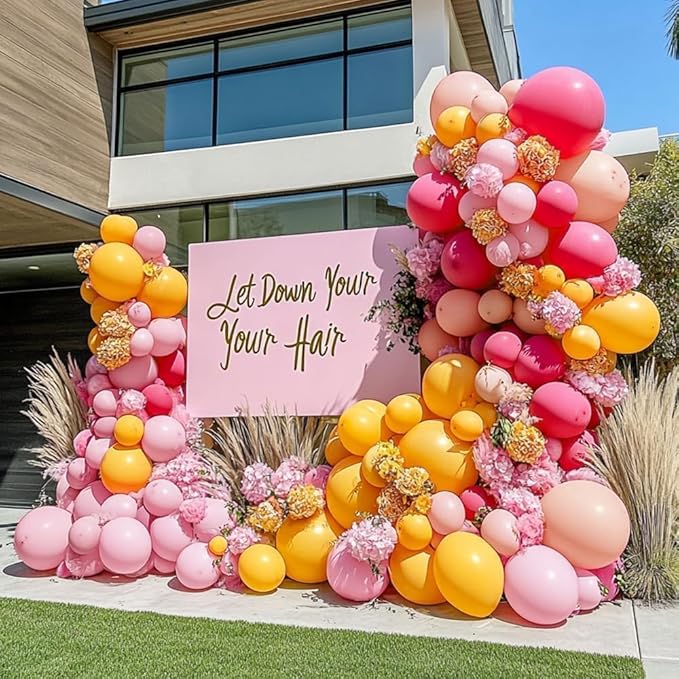 Yellow Pink Balloon Garland Double Stuffed Light Baby Pink Peach Balloons Different Sizes Pastel Coral Balloon Arch Kit for Birthday Baby Shower Wedding Love Wildflower Spring Party Decorations