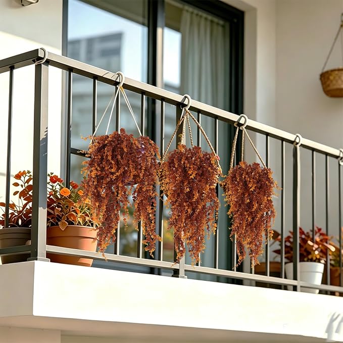 RECUTMS 3Pcs 31.5" Artificial Monkey Hanging Plants Fake Hanging Vine Plant | UV Resistant,Fake Brown Vine,Faux Eucalyptus Leaves Greenery for Fall Wall Garden Porch Outdoor Wedding Courtyard Decoration