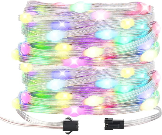 BTF-LIGHTING WS2812B IC RGB Pebble Pixel Light Seed String Roll Individual Addressable Chasing Color Smart Fairy String Light PVC Wire 32.8FT 100LED DC12V for Christmas Decor(No Adapter or Controller)
