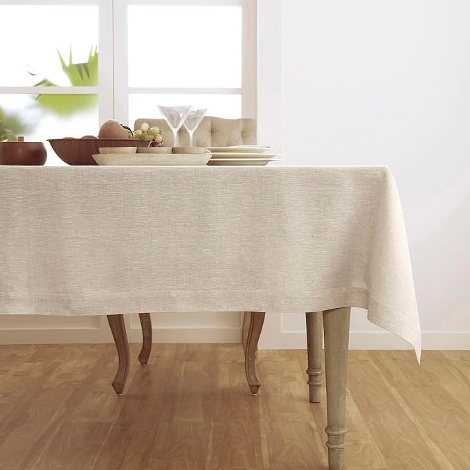 Solino Home Linen Tablecloth 60 x 132 Inch - 100% Pure Linen Light Natural Table Cloth for Rectangular Tables - Athena, Machine Washable Cloth Tablecloth for Summer