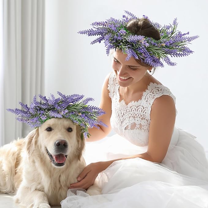 4 PCS Spring Wreath for Front Door Lavender Candle Ring Wreaths Mini Purple Table Centerpieces 9 Inch Floral Wreaths for Pillars Cabinets Farmhouse Spring Summer Wedding Party Home Decor