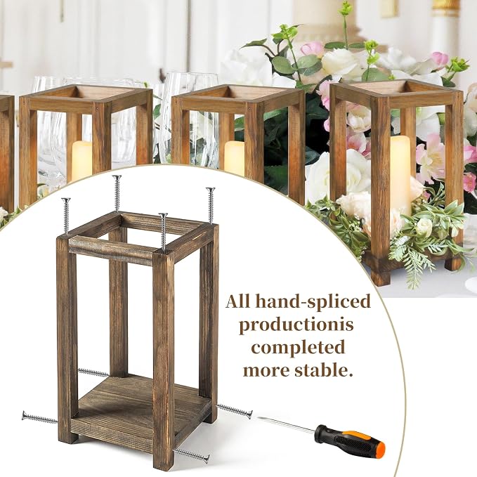 12Pcs Wooden Lanterns Wedding Centerpiece for Decorative, Rustic Candle Holder Decorative for Wedding Party, Flameless Candle Lantern for Valentine Wedding Table Decor