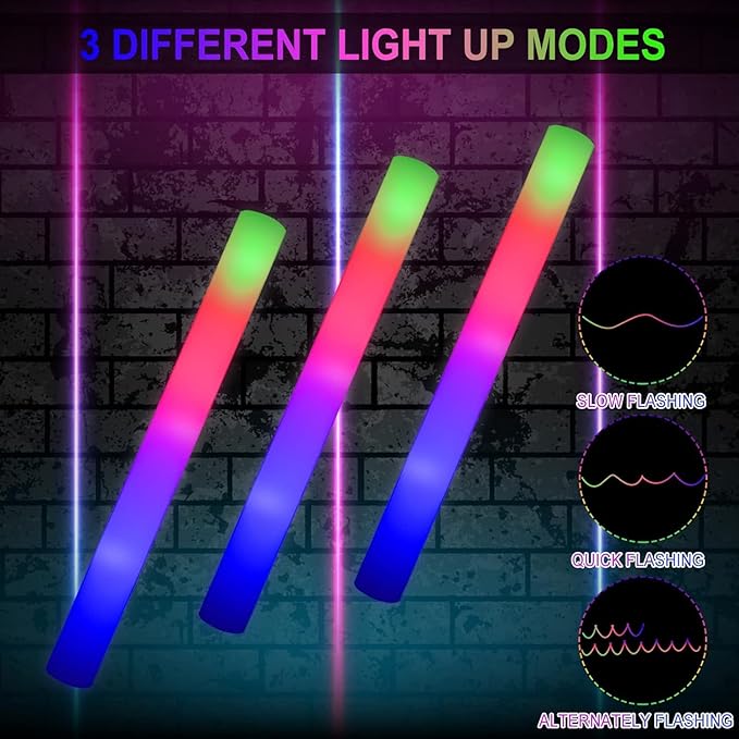 LifBetter Light Up Glow Sticks Bulk, LED Foam Sticks in The Dark with 3 Modes Flashing Led Foam Multicolor Batons Light up Party Favors for Birthdays, Weddings, Concerts, Festivals (68pcs)