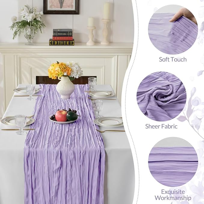 6 Pack Lilac Cheesecloth Table Runner 35"×120" Gauze Fabric Table Runner Rustic Sheer Runner for Wedding Birthday Baby Shower Party Table Decoration Lilac 6 Pack