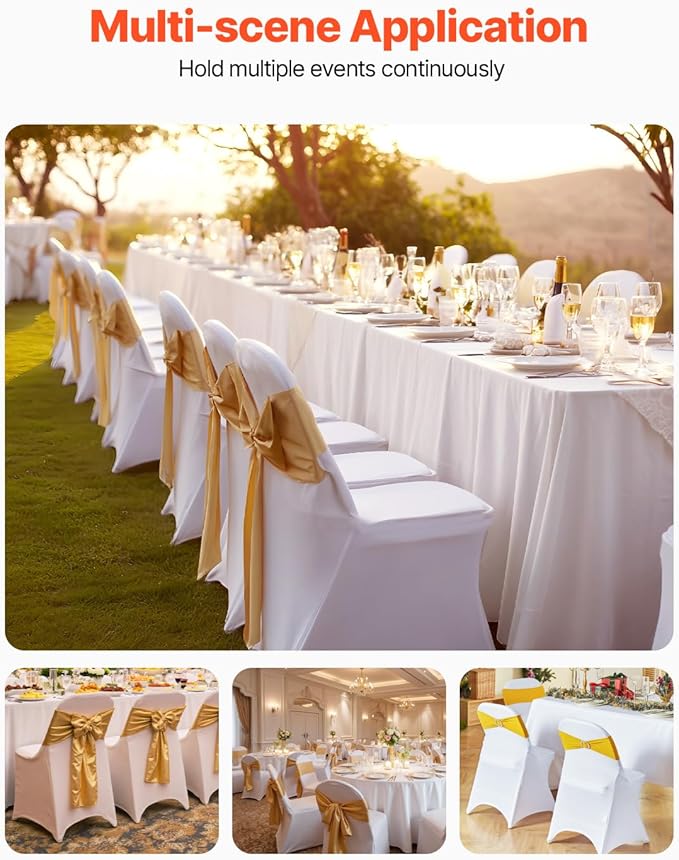 VEVOR 12 PCS White Folding Chair Covers, Kitchen Chairs Cover, Universal Washable Slipcovers Protector, Removable Chair Seat Covers, for Wedding Party Dining Room Banquet Event