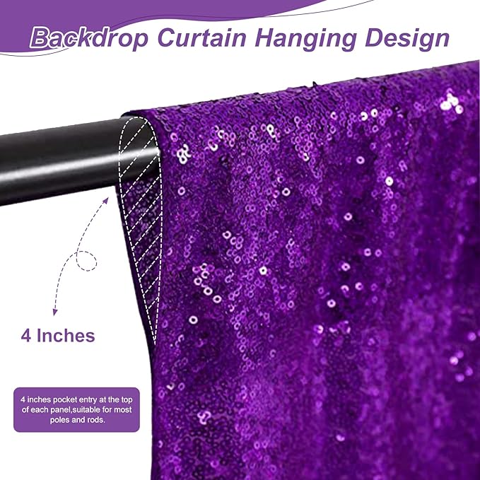 Purple Sequin Backdrop Curtain 4 Pcs 2ftx8ft Sparkly Glitter Wedding Party Photography Background Drapes for Birthday Prom Decoration Christmas Party Decoration