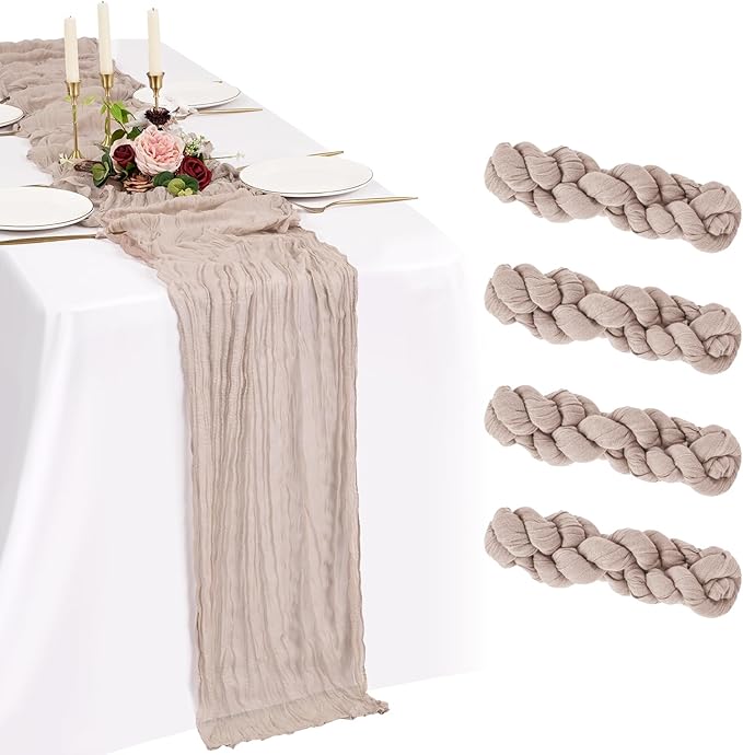 4 Pack Cheesecloth Table Runner 10FT Rosy Brown Table Runner Boho Gauze Cheese Cloth Table Runners Long Rustic Sheer Table Decorations for Wedding Party Baby Bridal Shower Birthday Holiday Home