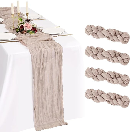 4 Pack Cheesecloth Table Runner 10FT Rosy Brown Table Runner Boho Gauze Cheese Cloth Table Runners Long Rustic Sheer Table Decorations for Wedding Party Baby Bridal Shower Birthday Holiday Home