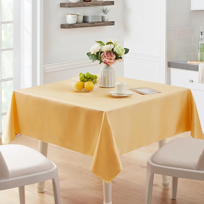1 Pack Satin Table Cover Rectangle Silkly Soft Table Cloth, Satin Dining Table Cloths for Wedding Banquet Table Decoration, Dining Room, Indoor and Outdoor Use, 60 x 120 Inches, Gold