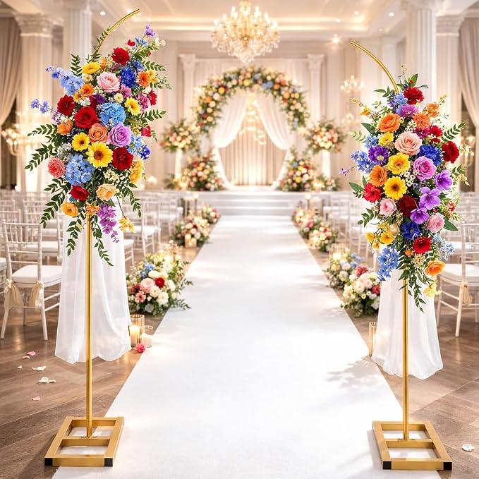 7.2ft and 5.9ft Half Balloon Arch Stand Kit with Heavy Duty Base, Comes with 8 Water Filling Bags - Metal Frame for Weddings, Birthdays, Party Backdrop Decoration.