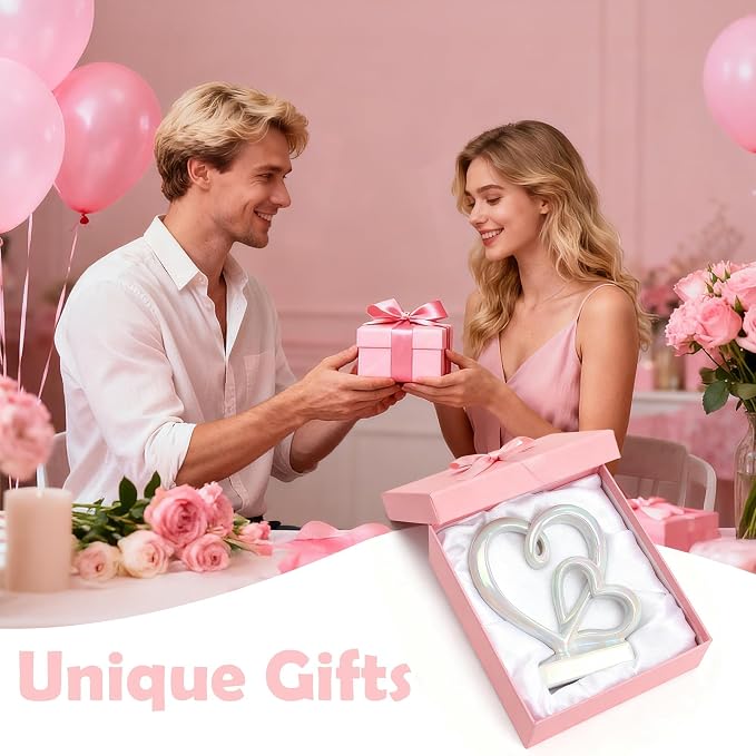 Wedding Anniversary Couples Gifts-Two Hearts Decor Statue,1st to 50th for Her/Him,Engagement Present, Shimmering Love Symbol for Couple, Romantic Home Accent