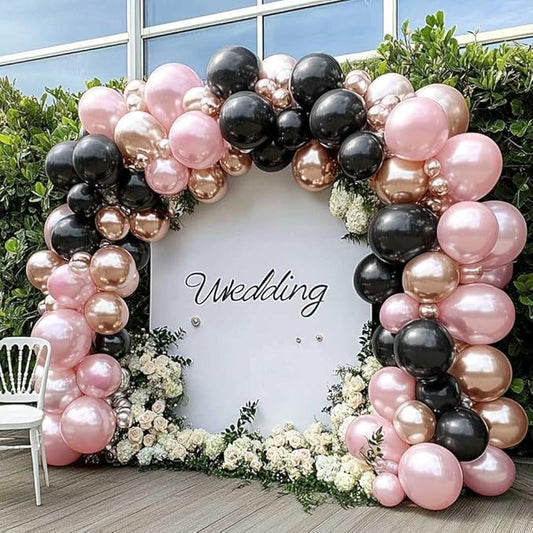 Pink Black Balloon Arch Kit - Double Stuffed Pastel Pearl Baby Pink Balloon Garland with Champagne Rose Gold Balloons for Birthday Bridal Baby Shower Wedding Graduation Party Decoration