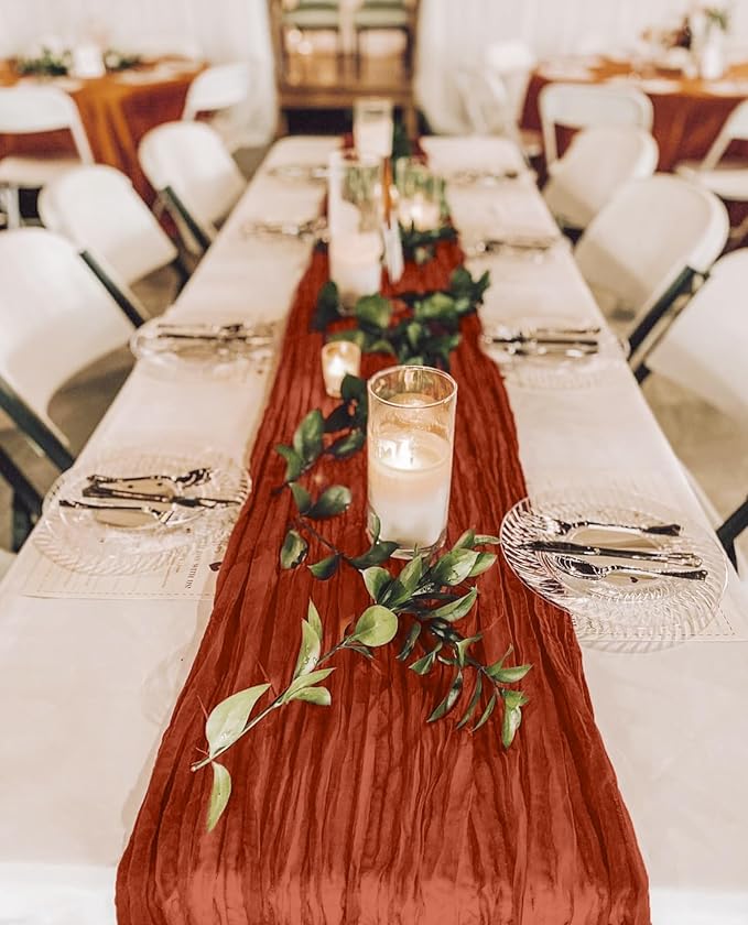 12 Pack Terracotta Cheesecloth Table Runner 10FT Boho Gauze Cheese Cloth Table Runner Rustic Sheer Fabric Table Runners for Wedding Bridal Shower Baby Shower Party(21.5×120 Inch)