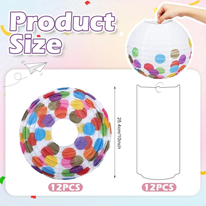 Retisee 12 Pcs 10 Inch Hanging Paper Lanterns Party Decorations Pastel Classroom Decor for Birthday Back to School Party Decoration for Classrooms Wedding Birthday Ceilings(Classic Color,Dots)