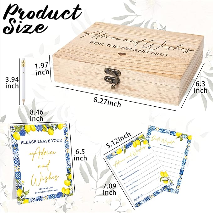Silipull Bridal Shower Games Set for 50 Guests Includes Bingo, He Said She Said, Scramble, Would She Rather, Advice and Wishes Wedding Games Double Sided with Wooden Box, 20 Pencils (Lemon)