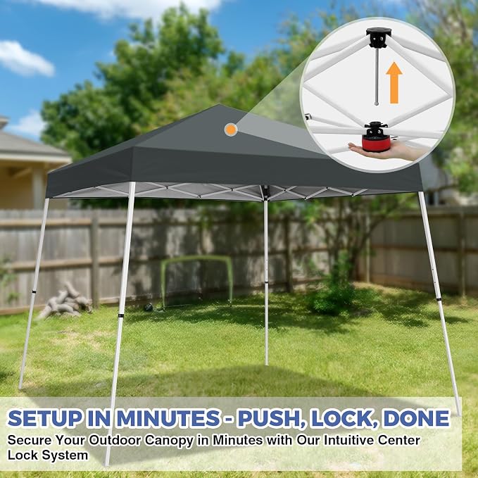 COOS BAY 10x10 Pop Up Canopy Tent, Portable Outdoor Shelter with Carry Bag for Tailgate, Party, Beach, Picnic, and Camping, 10x10 Base 8x8 Top, Gray
