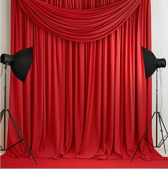10ftx12ft Red Backdrop Curtains for Wedding-Wrinkle Free Backdrops Curtain Drapes Fabric Decorations Photo Back Drop Cloth for Baby Shower Photography 2Panels 12ft(H) x 5ft(W)