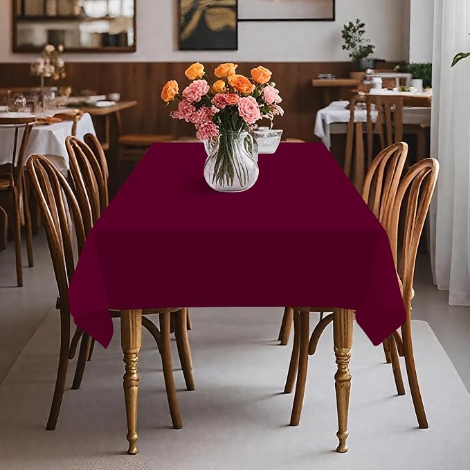 54IN X 320FT Plastic Table Cover Roll with Cutter Box, Cut to Size Plastic Table Cloths for Parties, Birthday, Disposable Tablecloth Roll for All Shape Tables (Burgundy, 54 Inch X 320 Feet)