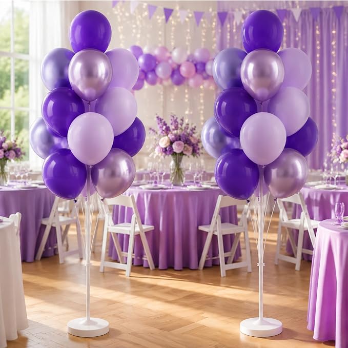Balloon Column Stand Kit with Balloons, Base and Pole, Balloon Column Kit for Floor or Table Backdrop Decoration for Party Wedding Baby Shower Birthday Graduation Anniversary(Regal Purple)