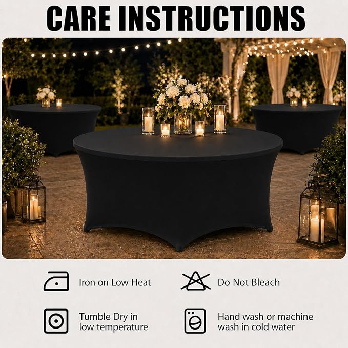 Round Table Covers - 6 Pack 60x30 Inch Table Cloth - Black Fitted Stretch Spandex Round Tablecloth for Party, Wedding, Birthday, Hotel, Banquet