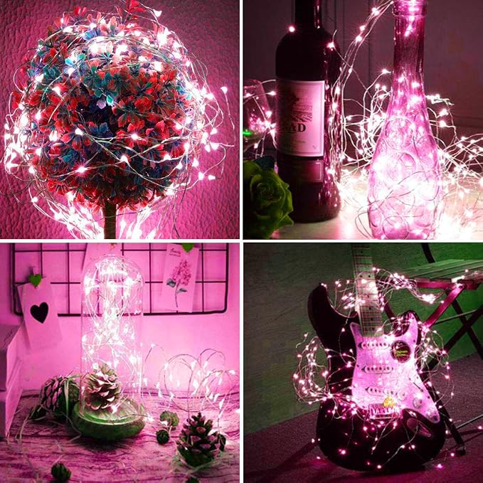 20 Packs Fairy String Lights, 6.6FT 20 LEDs Battery Operated Silver Copper Wire Starry String Light for DIY Party Christmas Costume Wedding Easter Table Decorations (Pink)