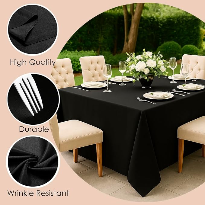 10 Pack 60 x 126 Inch Black Rectangle Tablecloth, Polyester Fabric Washable Table Cloth for Home, Party, Wedding or Restaurant Use
