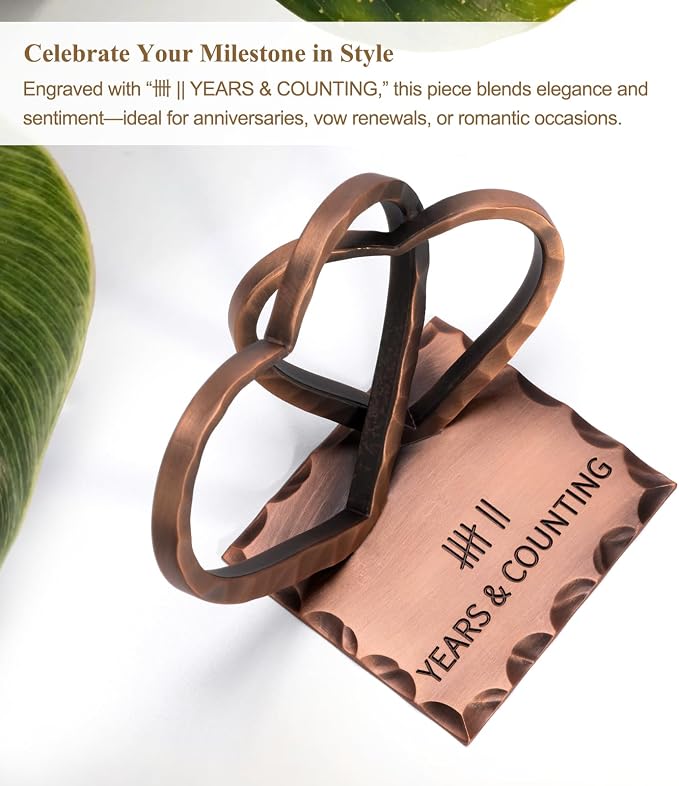 Vastsea 7 Year Anniversary Copper Gifts - 7th Anniversary Wedding Handcrafted Hearts Sculpture for Her Him Couple Wife Husband, with Card & Gift Box