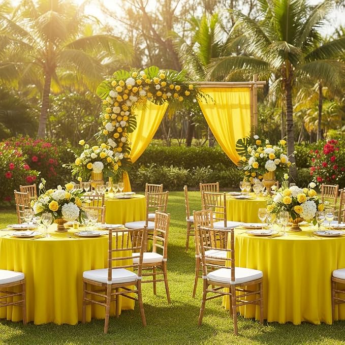 4 Pack Yellow 60 inch Round Spandex Tablecloth,Wrinkle-Free Stretchy Fitted 5FT Round Tables,Elastic Edge with Skirt,Washable Tablecloths for Wedding Banquet Party Birthday Buffet