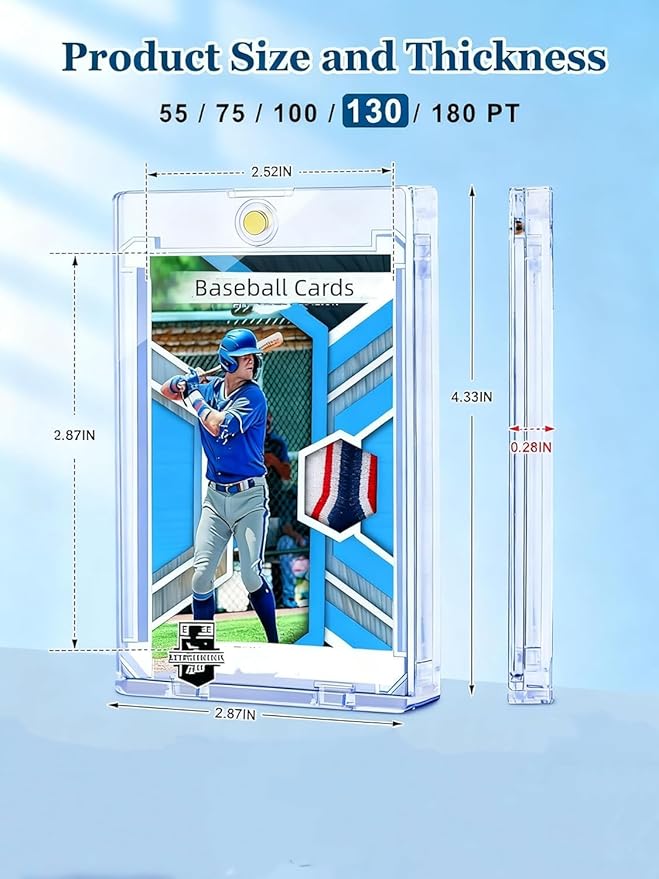 130pt Magnetic Card Holder: 40ct One Touch Card Holders for Trading Cards, 130 pt U-V Protection Magnetic Card Case for Sports Game Cards, Football, Baseball