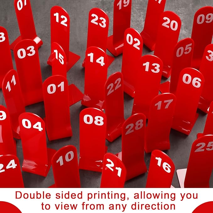 Tuanse 1-30 Table Order Numbers Restaurant Double Sided Acrylic Reception Number Stands Signs for Wedding Restaurant Seating Cafes Party Banquet(Red)