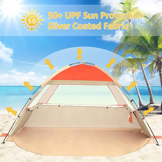 Gorich Beach Tent Sun Shelter for 3/4/6/8/10 Person with UPF 50＋ UV Protection, Lightweight & Easy Setup Beach Shade Canopy, Portable Beach Shade Tent Beach Cabana