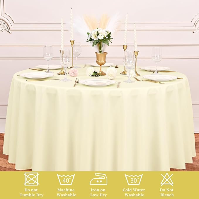 Pesonlook 12 Pack Beige Round Tablecloth-120 Inch Beige Table Cloth Polyester Round Table Cover Washable Fabric Table Cover for Wedding/Party/Banquet/Dining/Buffet Table