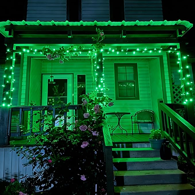 QITONG String Lights Battery Operated, 2 Pack Each 33ft 100 LED Green Halloween Lights Outdoor Waterproof, 8 Modes Clear Wire Christmas Twinkle Fairy Lights Indoor with Remote