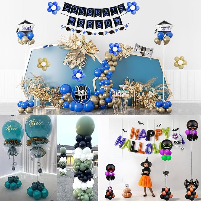 Decojoy Balloon Column Stand Kit Set of 2, 2IN1 Balloons Holder Sets Ballon Arch stand for Floor, 9 Feet Height Adjustable Metal Baloon Tower Pillar for Graduation, Wedding, Party Decoration