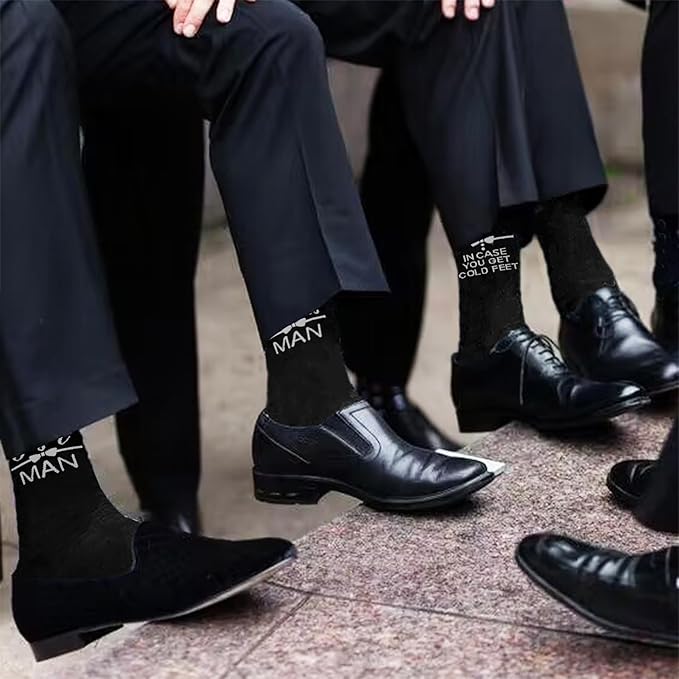 ELEGANTPARK Groomsmen Socks Set Groomsmen Proposal Gifts Wedding Bachelor Party Favor Black Cotton Novelty Socks for Men