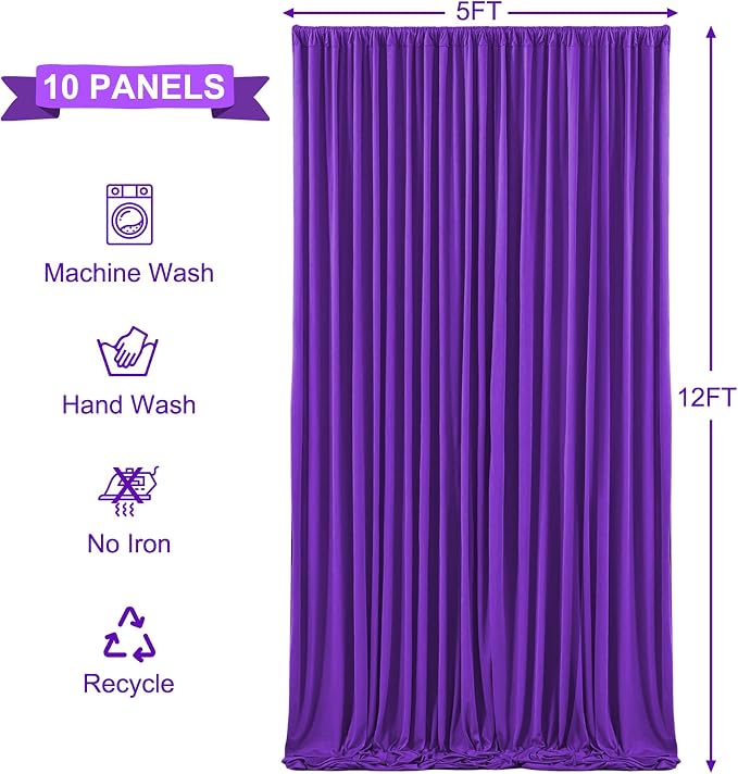 10 Panels Purple Backdrop Curtains for Wedding Party Wrinkle Free Backdrops Curtain Drapes Fabric Decorations Photo Back Drop Cloth for Baby Shower Photography Stage Reception 50ft(W) x 12ft(H)