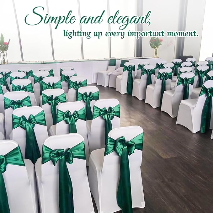 120 PCS Forest Green Chair Sashes, Ties Bows Designed Sashes for Washable Reusable Chair Covers Supplies for Wedding Reception Events Banquets Party Hotel Event Aisle Decorations (7 x 108 inch)