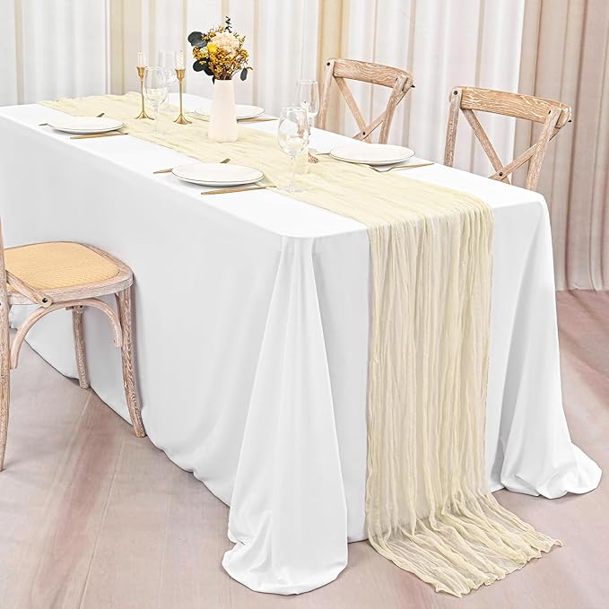 30 Pack Ivory Table Runner 10Ft Cheesecloth Table Runner Boho Gauze Table Runners Romantic Long Sheer Fabric Cream Table Runners for Wedding Party Bridal Shower