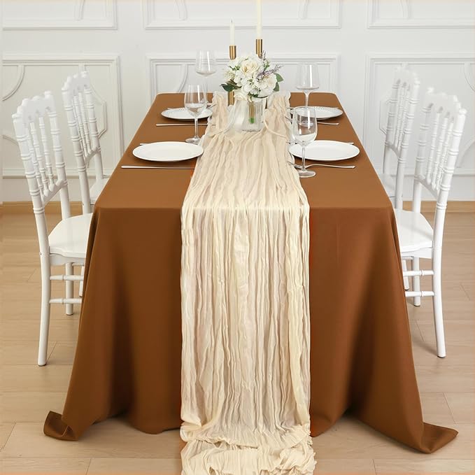 6 Pack Ivory Cream Cheesecloth Table Runner 120 Inch 10FT Cheese Cloth Fabric Runners for Wedding Decoration, Banquet, Boho Decor