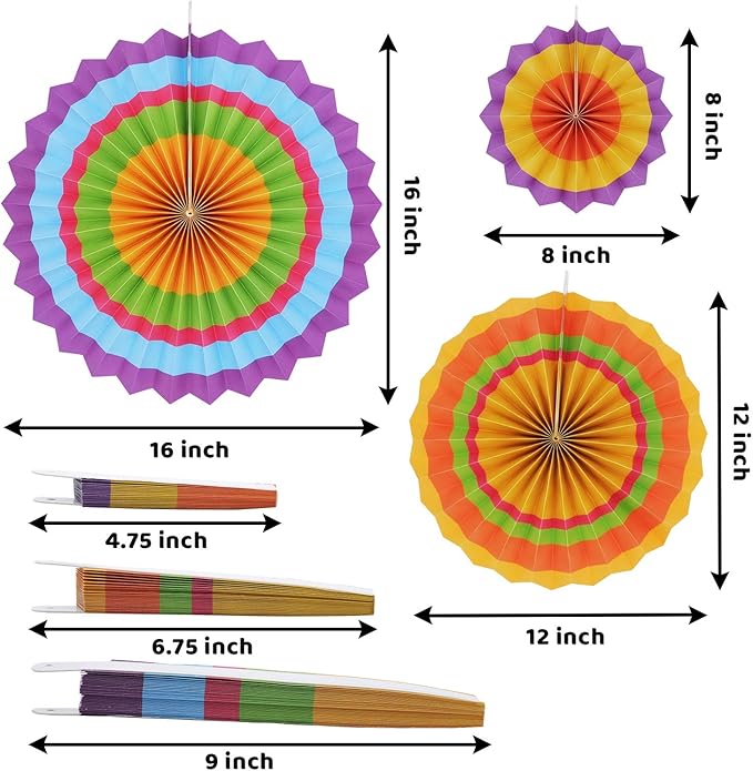 JOYIN 24 Colorful Hanging Paper Fan Round Wheel Disc for Fiesta Party Supplies Decoration, Luau Event Photo Props, Cinco De Mayo Mexican Festivals, Carnivals, Taco Tuesday Event.