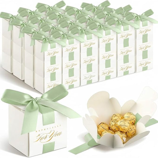 Zhanmai 60 Pcs Wedding Favor Boxes 2.5 x 2.5 x 2.5 Inch Mini Small Gift Boxes Candy with Ribbon Wedding Souvenirs for Guests Thank for You Gift Bridal Shower Party Favor(Green)
