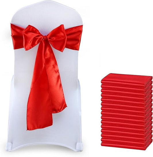 MDS Satin Chair Sashes, 50 Pack, 7”x108” Each, Decorative Chair Bows Ribbon Tie Backs for Wedding Party, Holiday Dinner, Birthday, Reception, Banquet, Hotel & Event Decoration - Red