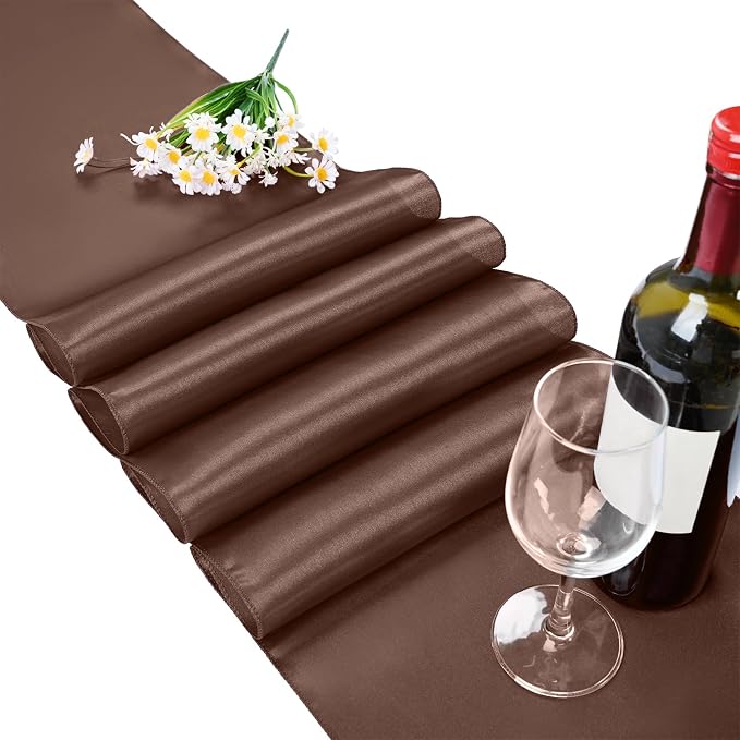 15 Pack Brown Satin Table Runners 12 x 108 Inch Long Table Runners for Rectangle Round Tables, Smooth Satin Table Runner for Wedding,Birthday Party Banquets Graduation Engagements Decoration