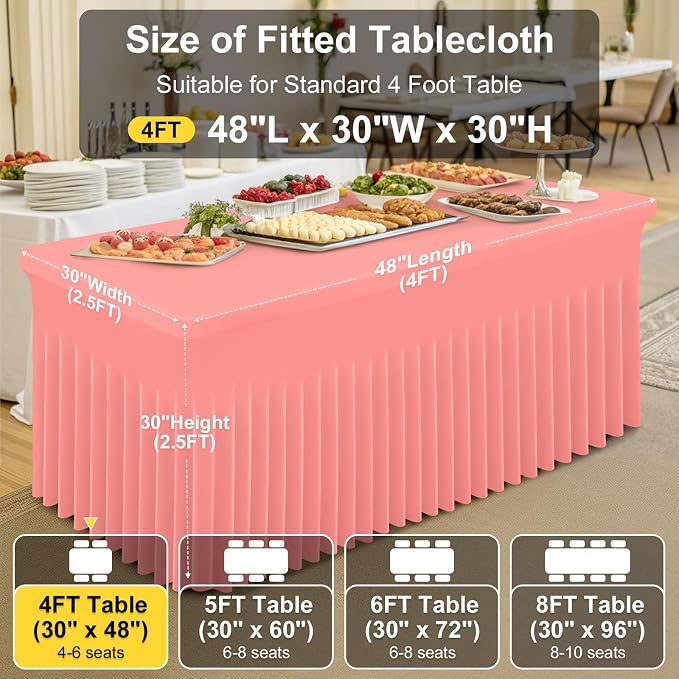 Smiry Spandex Tablecloth, Elastic Fitted Stretch Tablecloth for 4FT Rectangle Tables, Waterproof Washable Table Cover Skirt for Outdoor, Wedding, Banquet & Parties (Coral Red, 48Lx30Wx30H Inch)