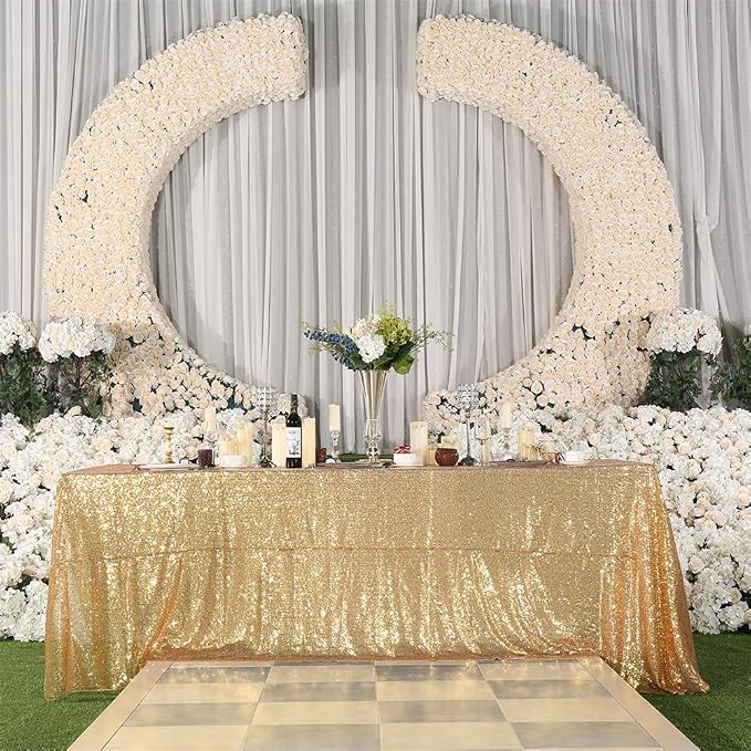 Juya Delight 60" x 102" Light Gold Sequin Tablecloth Rectangle Sparkle Table Cover for Wedding Birthday Party Festival Ceremony Cake Dessert Table